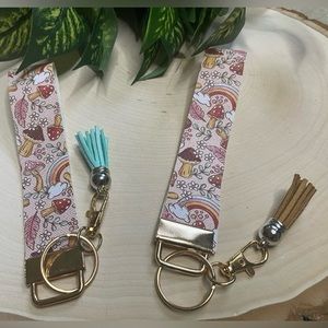 Retro Mushroom & Rainbow Faux Leather Keychain (price is for 1)